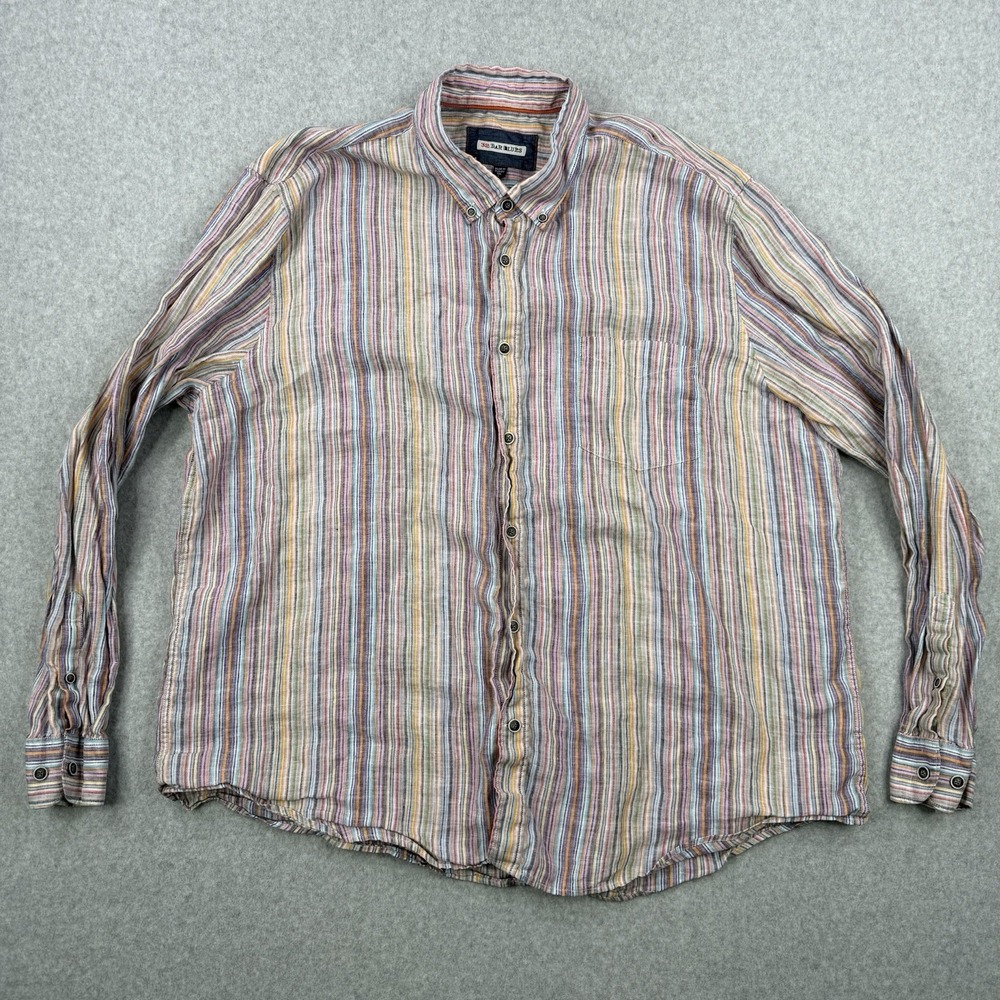 32 Bar Blues Shirt Mens 2XL Multicolor Striped‎ 100% Linen Long Sleeve Beach